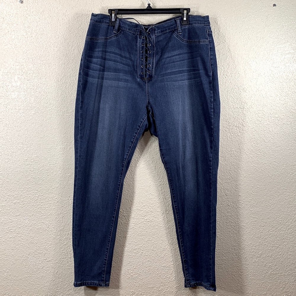 Fashion Nova Denim Jeans Pants Blue Lace Up Size 16